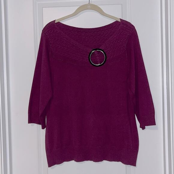 AB Studio 3/4 Sleeve Purple Sweater - Picture 1 of 9